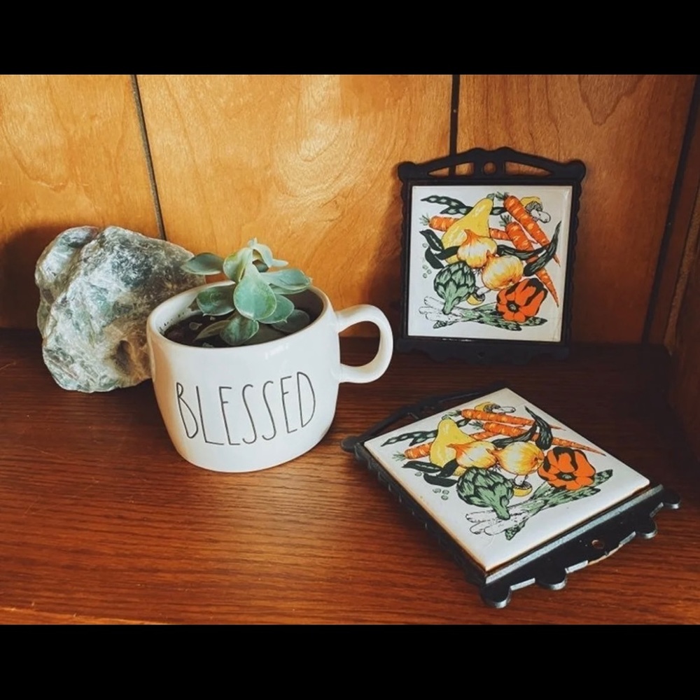 Vintage Vegetable Tile/Cast Iron Trivets